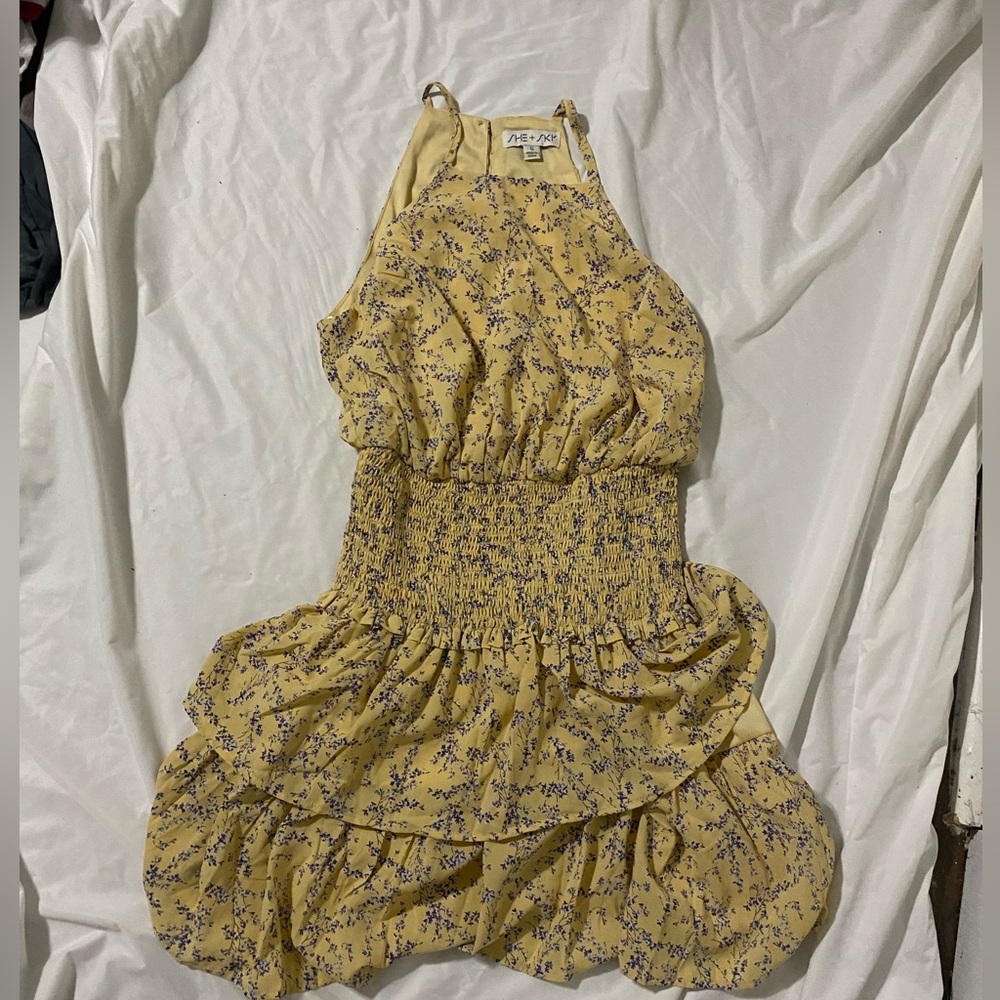 She + Sky Yellow and Blue Floral Dress